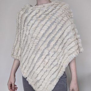 Vintage Angora Rabbit Fur Ribbed Shawl / Poncho